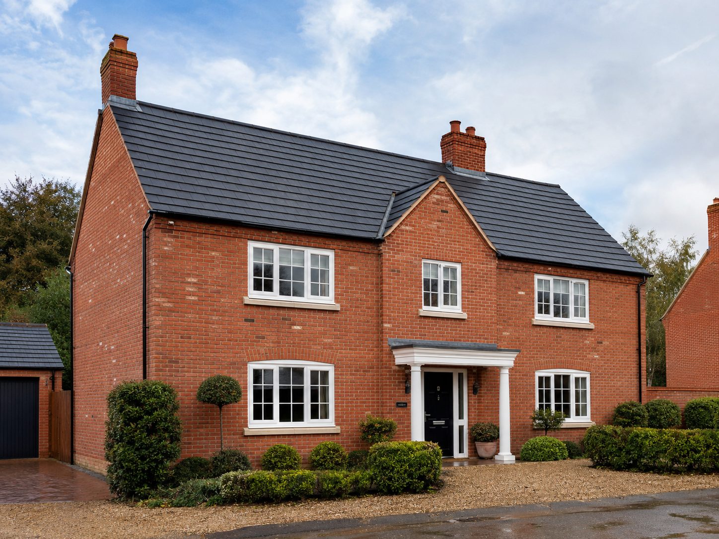 Newly tiled pitched roof on a red-brick Norfolk home